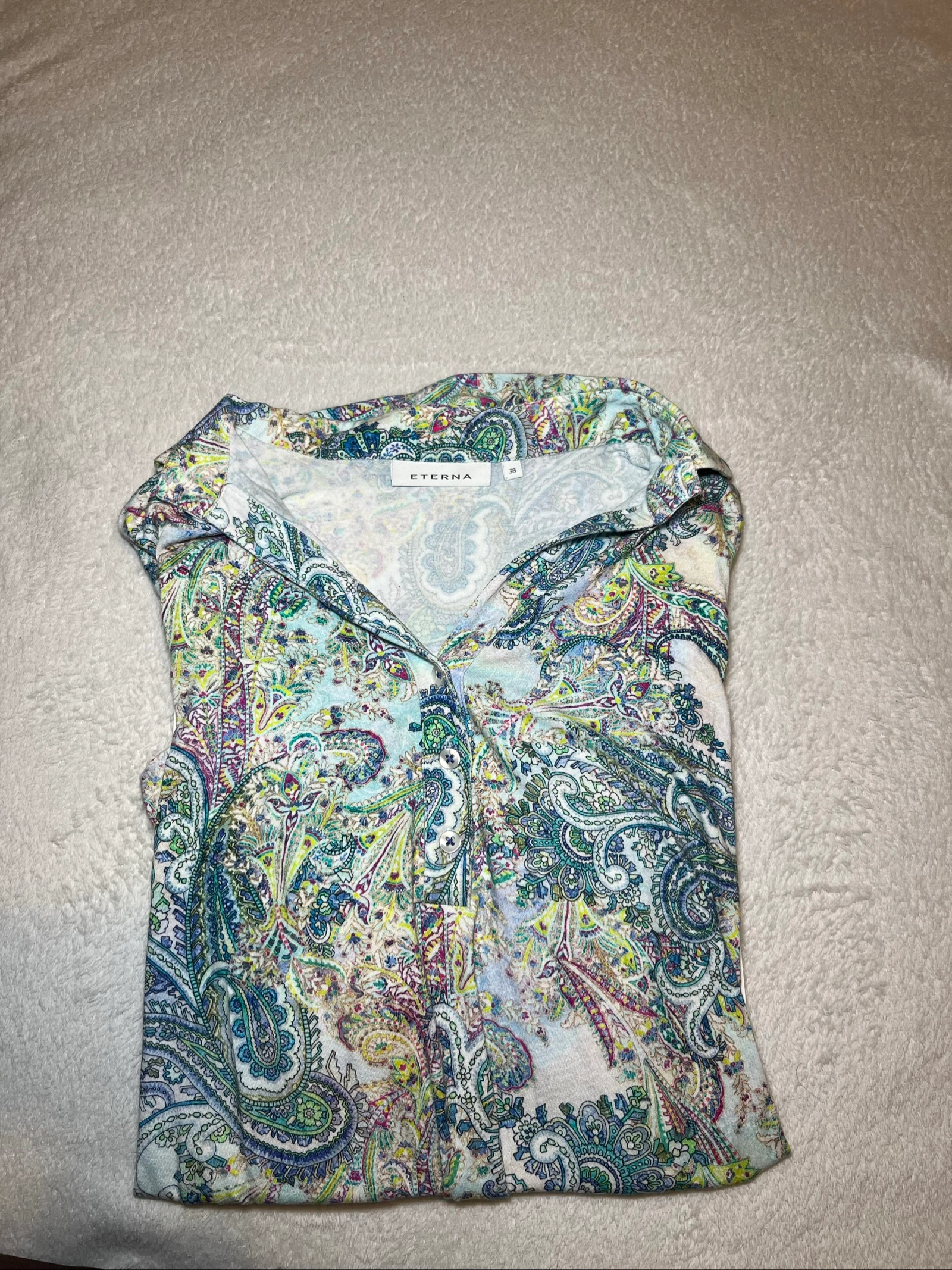 Casual short-sleeved Eterna top with multicolored paisley pattern – photo 6